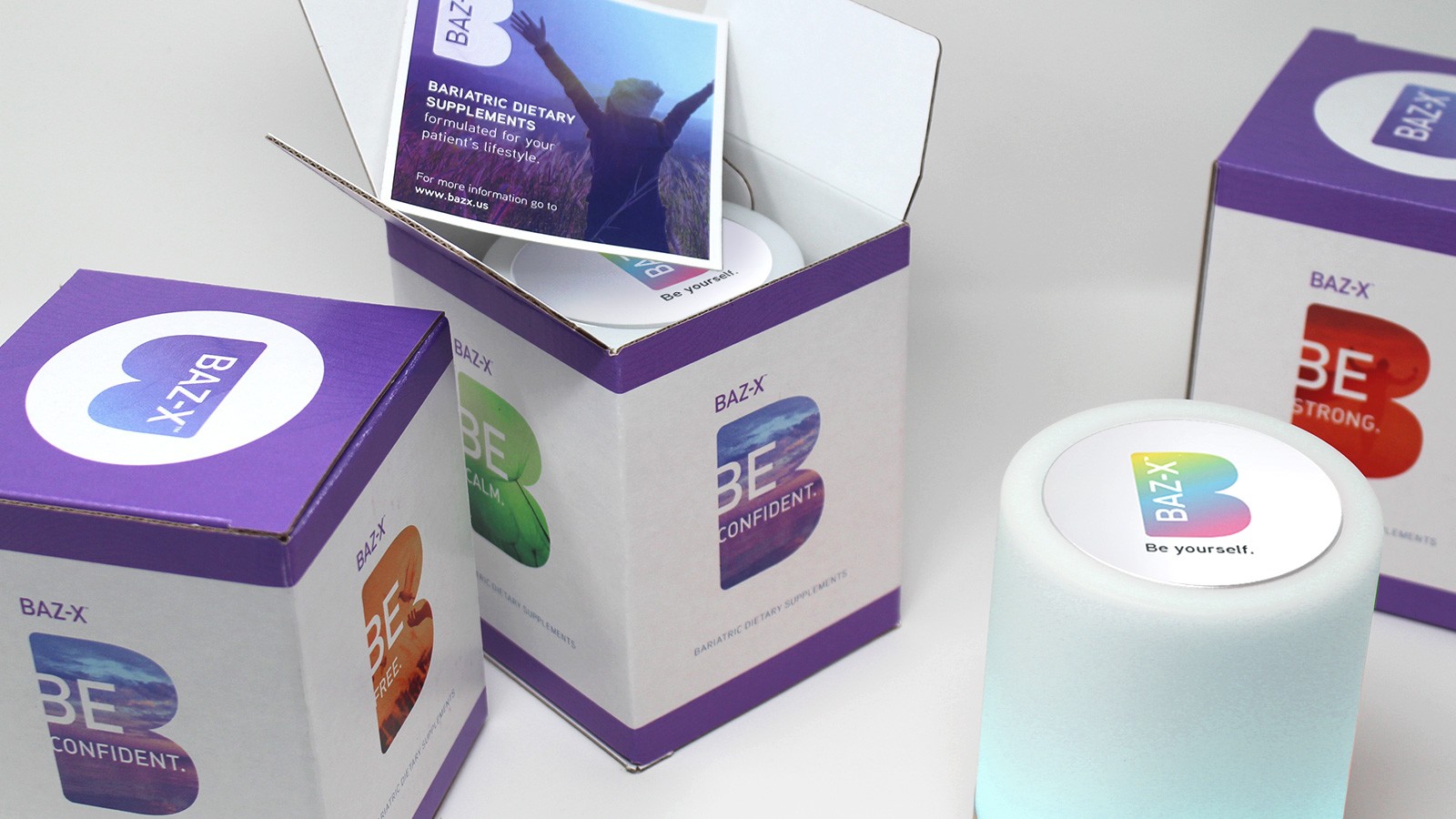BAZ-X Bariatric Supplements | Gift Box Packaging and Lamp