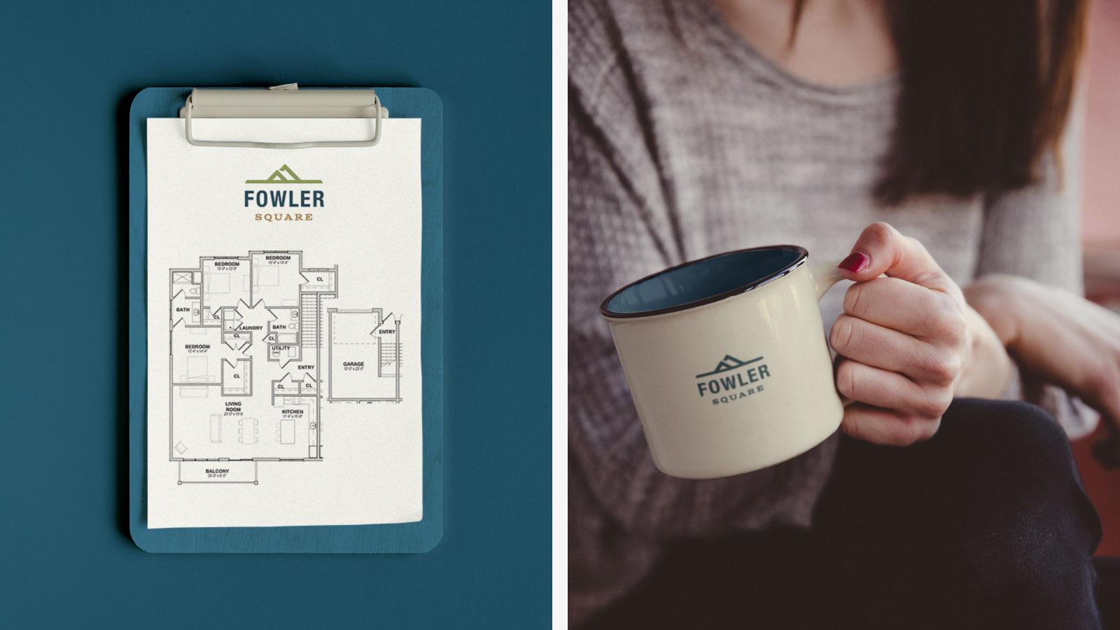 Fowler Square | Logo on Mug and Floorplan