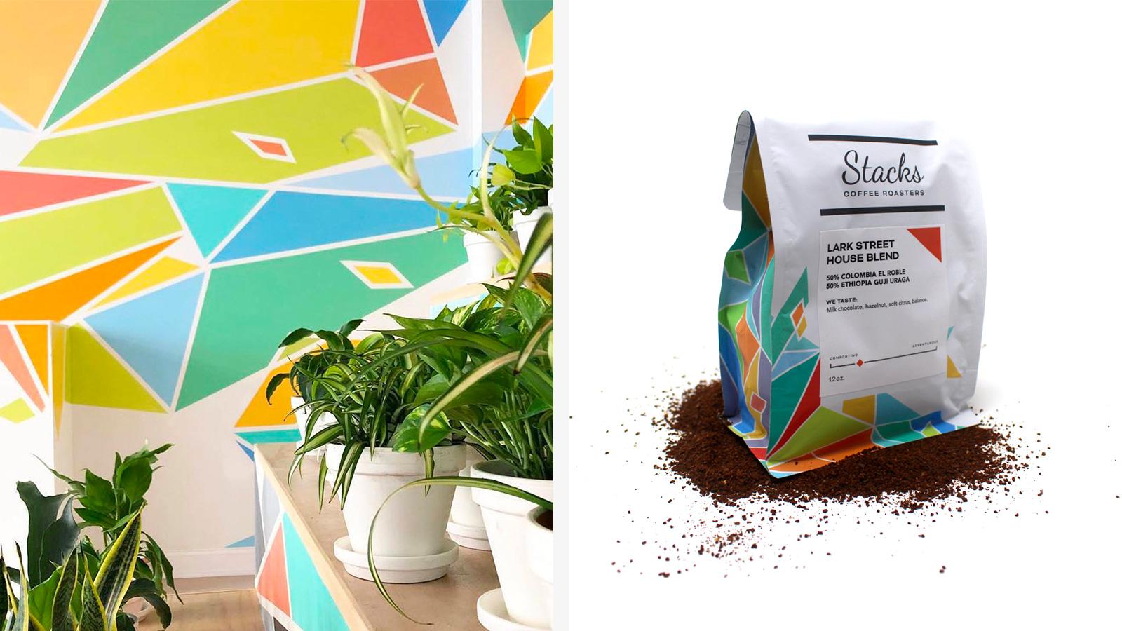 Stacks Coffee Roasters | Rachel Baxter CoLab Mural and Coffee Packaging