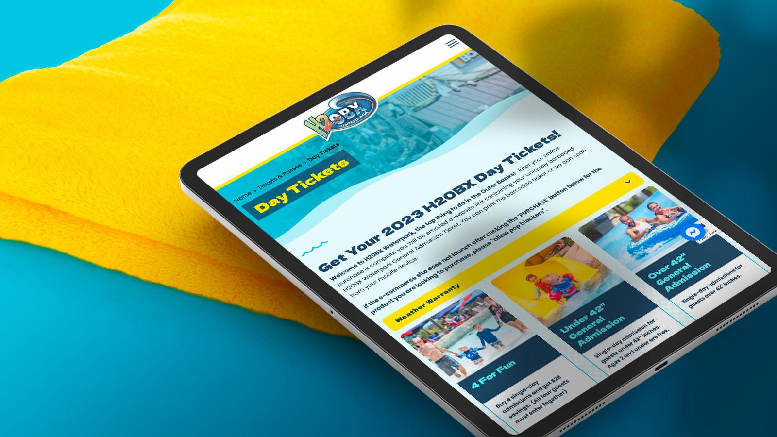 H2OBX Waterpark | Day Tickets page on tablet